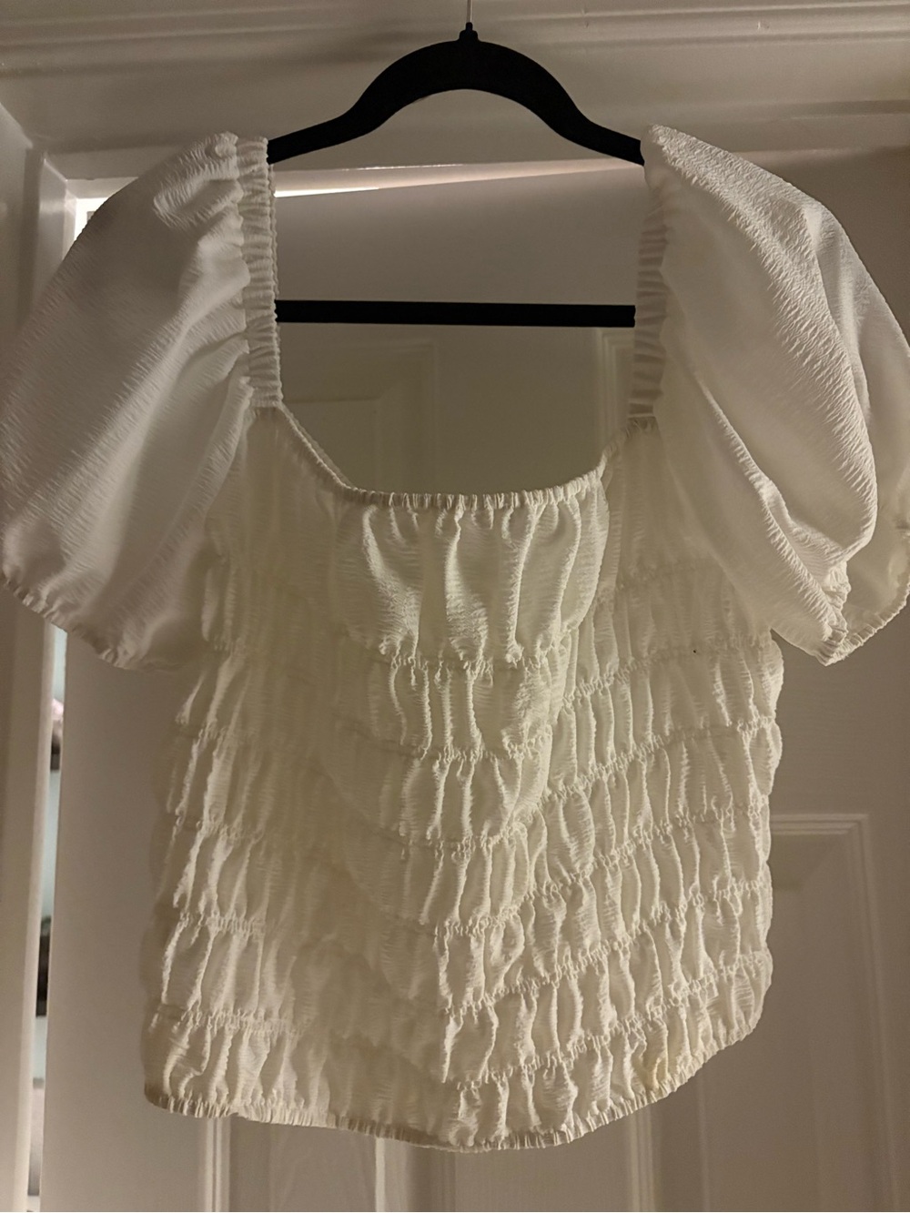 Elodie White Puff Sleeve Smocked Square Neck Top